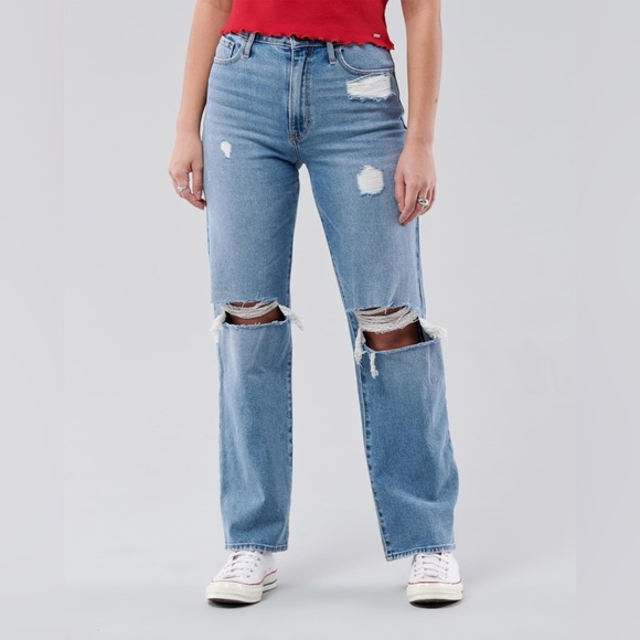 Hollister Denim - hollister • ripped high rise dad jeans